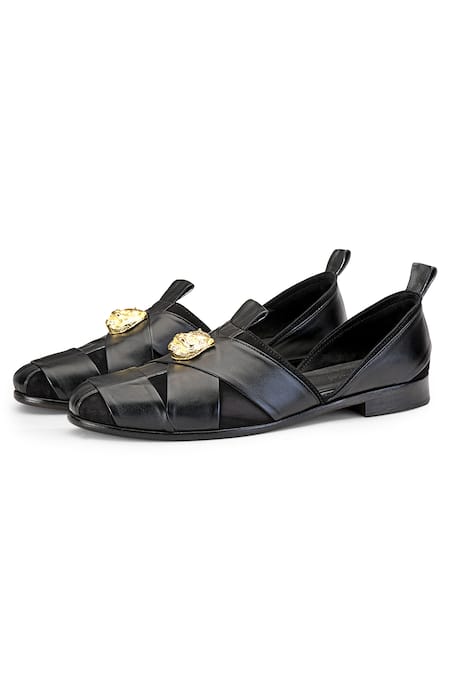 Shutiq_Black Embellished Sheraz Coal Slip-on Shoes _Online_at_Aza_Fashions