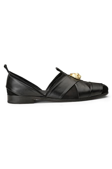 Buy_Shutiq_Black Embellished Sheraz Coal Slip-on Shoes _Online_at_Aza_Fashions