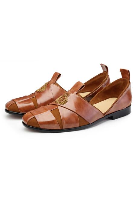 Buy_Shutiq_Brown Hand Embroidered Sheraz Slip-on Shoes _Online_at_Aza_Fashions