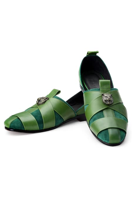 SHUTIQ Green Embellished Sheraz Slip-on Shoes