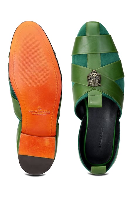 Shop_Shutiq_Green Embellished Sheraz Slip-on Shoes _at_Aza_Fashions