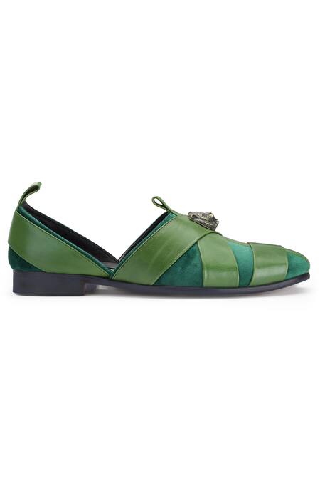 Shutiq_Green Embellished Sheraz Slip-on Shoes _Online_at_Aza_Fashions
