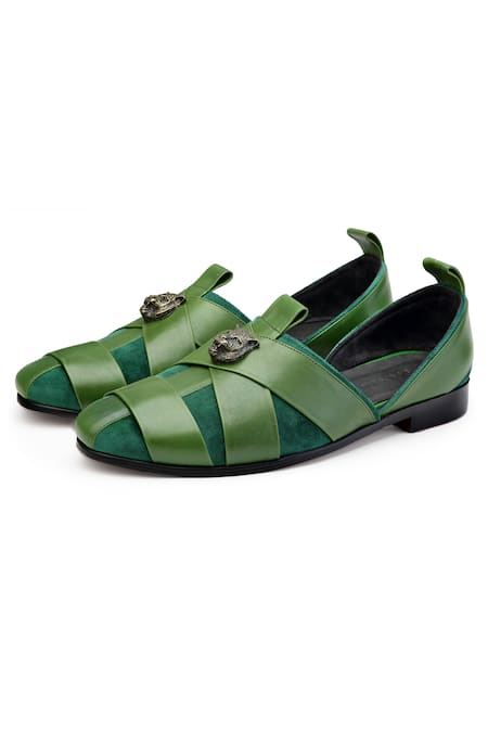 Buy_Shutiq_Green Embellished Sheraz Slip-on Shoes _Online_at_Aza_Fashions