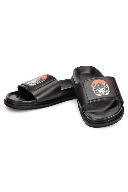 Leather discount black slides