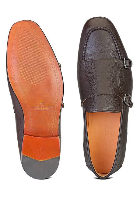 Shutiq Brown Leather Slip-On Shoes 