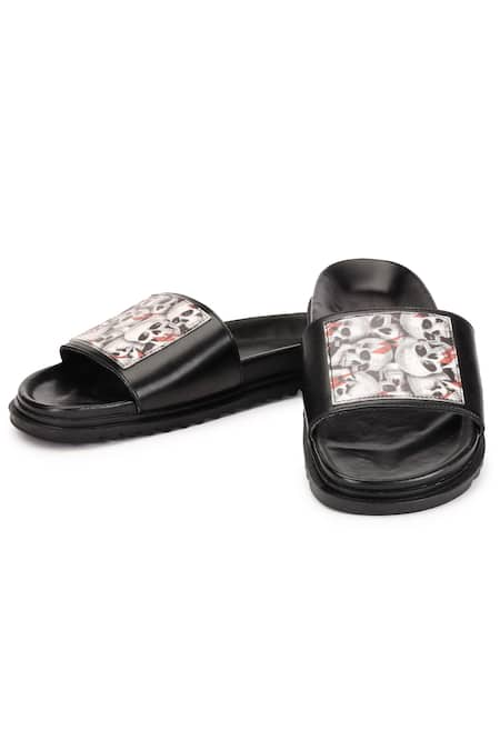 SHUTIQ Skelly Coal Digital Print Leather Slides 