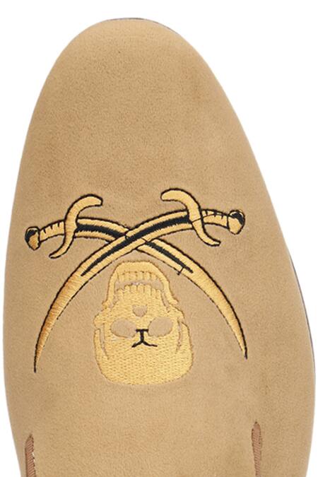 Shop_Shutiq_Beige Hand Embroidered Skull Slip-on Shoes _Online_at_Aza_Fashions
