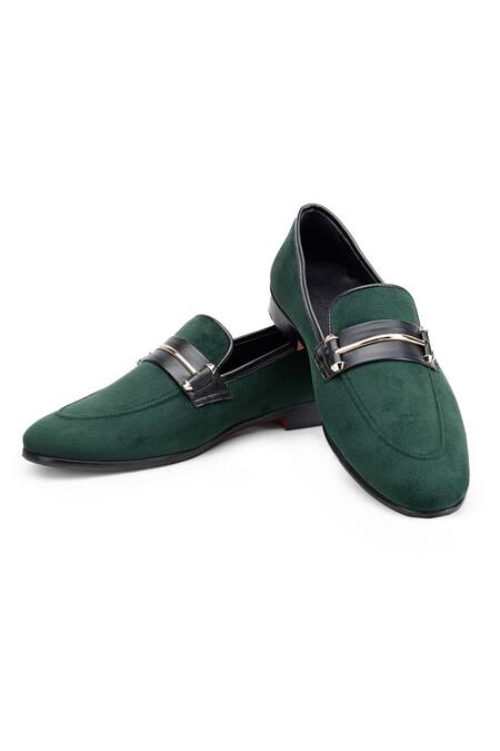 SHUTIQ Green Spencer Solid Leather Slip-on Shoes