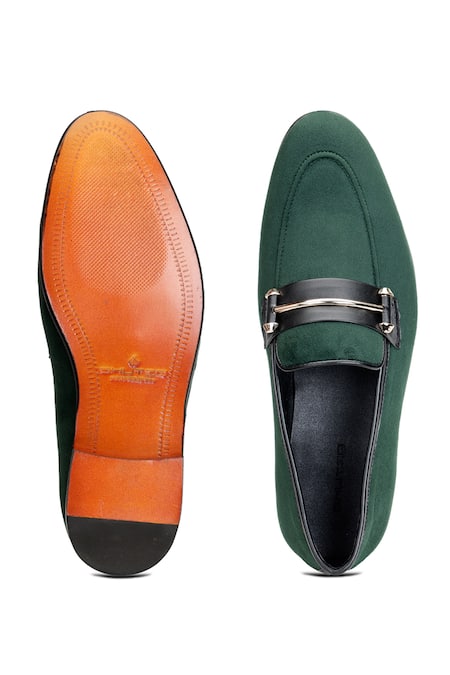 Shop_Shutiq_Green Spencer Solid Leather Slip-on Shoes _at_Aza_Fashions