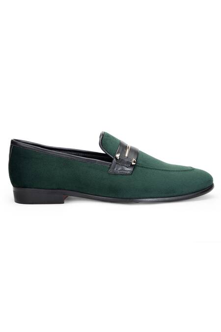 Shutiq_Green Spencer Solid Leather Slip-on Shoes _Online_at_Aza_Fashions