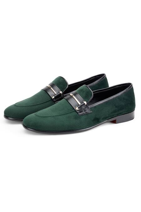 Shop_Shutiq_Green Spencer Solid Leather Slip-on Shoes _Online_at_Aza_Fashions
