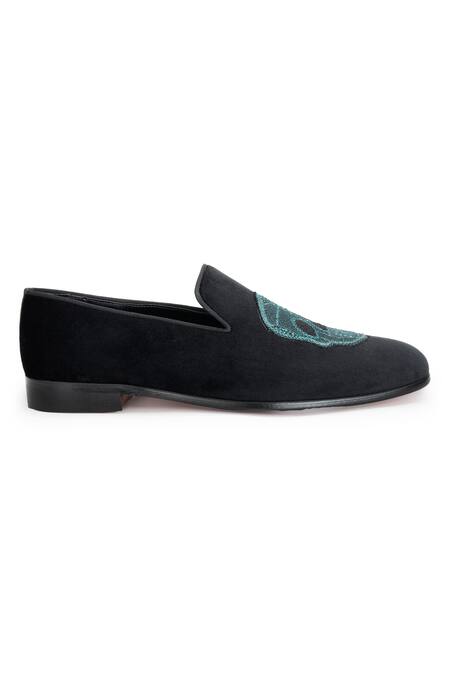 Shutiq_Black Embroidered Sugar Skull Face Slip-on Shoes _Online_at_Aza_Fashions