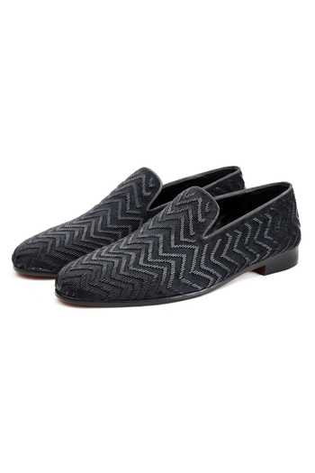 SHUTIQ_Black Hand Embroidered Velvet Slip-on Shoes _Online_at_Aza_Fashions