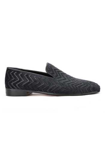 Buy_SHUTIQ_Black Hand Embroidered Velvet Slip-on Shoes _Online_at_Aza_Fashions