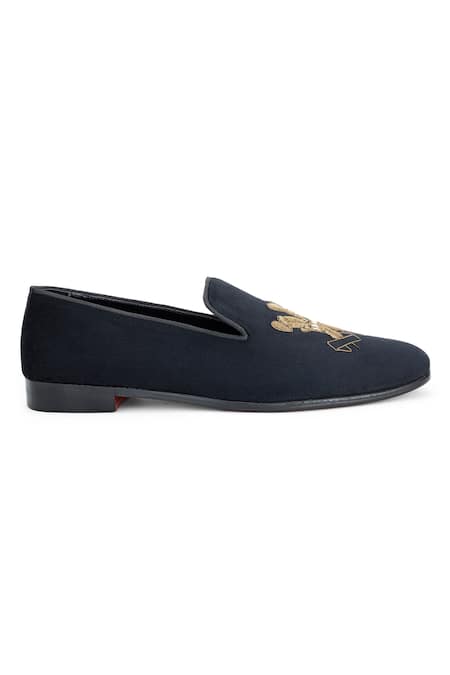 Shutiq_Black Embroidered Velvet Trio Antique Slip-on Shoes _Online_at_Aza_Fashions