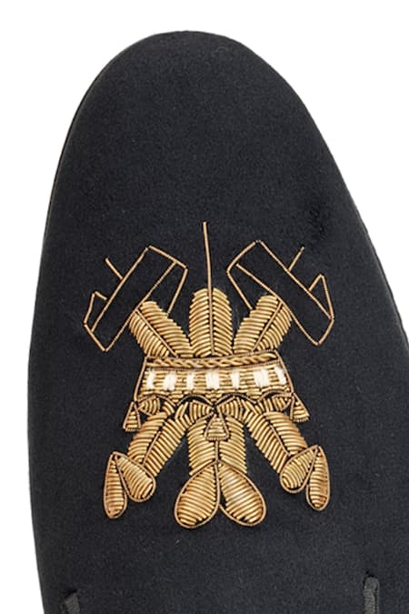 Shop_Shutiq_Black Embroidered Velvet Trio Antique Slip-on Shoes _Online_at_Aza_Fashions