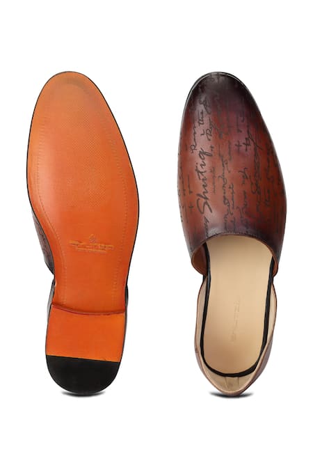 Shop Shutiq Brown Atrio Sheraz Calligraphy Embossed Sandal at Aza Fashions Shop_Shutiq_Brown Atrio Sheraz Calligraphy Embossed Sandal _at_Aza_Fashions
