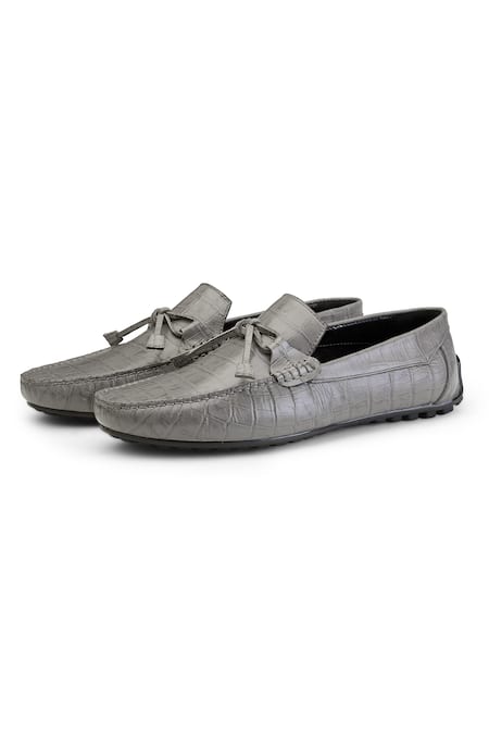 Shutiq Grey Coenn Croco Leather Knotted Shoes Online at Aza Fashions Shutiq_Grey Coenn Croco Leather Knotted Shoes _Online_at_Aza_Fashions