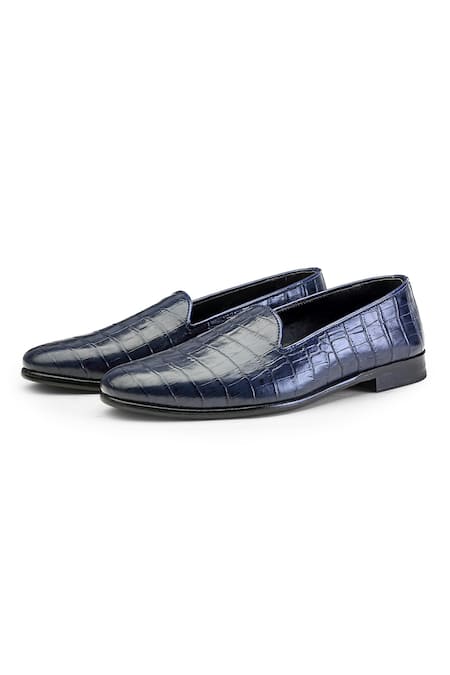 Shutiq_Blue Croco Leather Round Toe Shoes _Online_at_Aza_Fashions