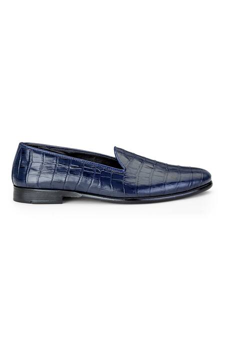Buy_Shutiq_Blue Croco Leather Round Toe Shoes _Online_at_Aza_Fashions