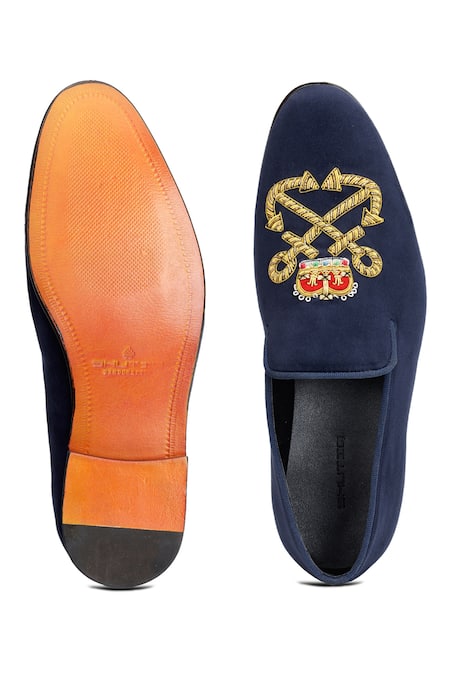Shop_Shutiq_Blue Embroidered Crossed Anchor Shoes _at_Aza_Fashions