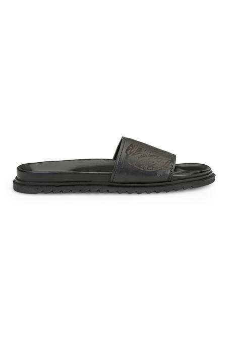Buy_Shutiq_Black Dante Coal Strap Embossed Slides _Online_at_Aza_Fashions