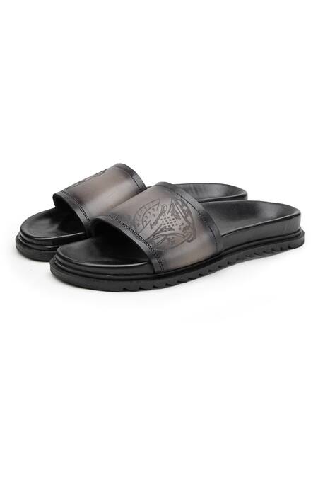 Shutiq_Black Dante Strap Embossed Slides _Online_at_Aza_Fashions