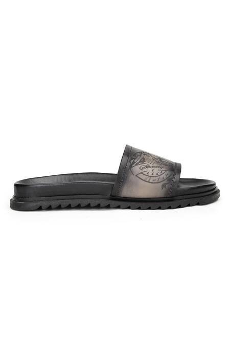 Buy_Shutiq_Black Dante Strap Embossed Slides _Online_at_Aza_Fashions