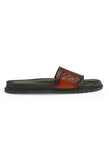 Buy_SHUTIQ_Black Dante Abstract Strap Embossed Slides _Online_at_Aza_Fashions