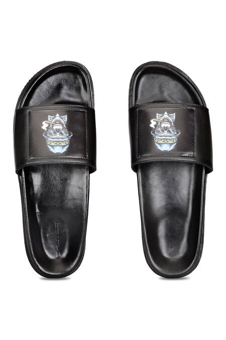 Shutiq_Black Digital Printed Coal Skull Eddie Slides _Online_at_Aza_Fashions