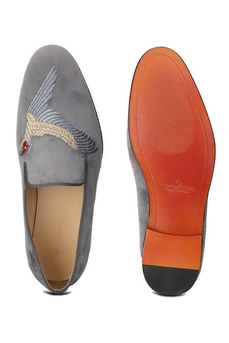 Shop Shutiq Grey Embroidered Phoenix Sterling Shoes at Aza Fashions Shop_Shutiq_Grey Embroidered Phoenix Sterling Shoes _at_Aza_Fashions