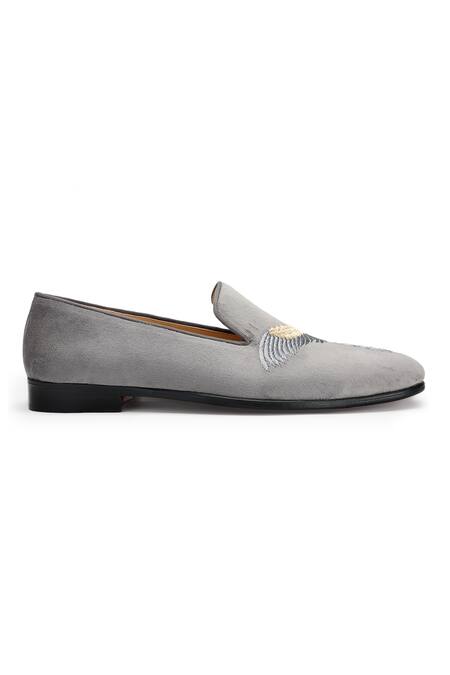 Shutiq Grey Embroidered Phoenix Sterling Shoes Online at Aza Fashions Shutiq_Grey Embroidered Phoenix Sterling Shoes _Online_at_Aza_Fashions