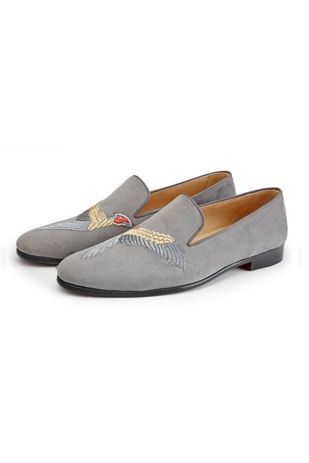 Buy Shutiq Grey Embroidered Phoenix Sterling Shoes Online at Aza Fashions Buy_Shutiq_Grey Embroidered Phoenix Sterling Shoes _Online_at_Aza_Fashions
