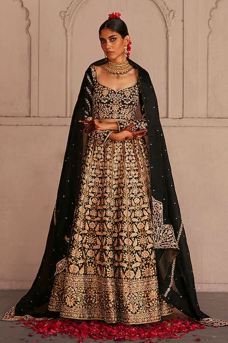 Raw Silk Black Lehenga Choli Pakistani Wedding Dresses – Nameera by Farooq