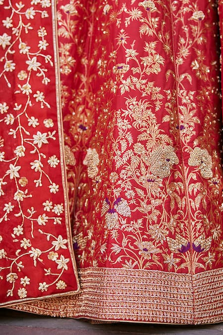 Weaver Story Red Kota Doria, Silk, Organza Zari, Rafflesia Zardozi Bridal Lehenga Set at Aza Fashions Weaver Story_Red Kota Doria, Silk, Organza Zari, Rafflesia Zardozi Bridal Lehenga Set _at_Aza_Fashions
