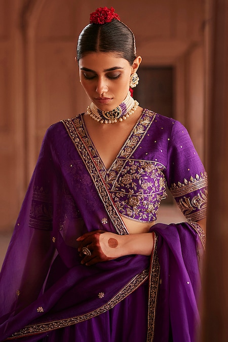 Purple Chanderi Silk Hand Embellished Jacket Lehenga Set Design by Jigar  Mali at Pernia's Pop Up Shop 2024