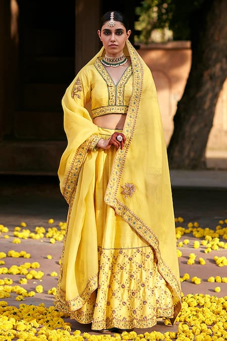 Weaver Story Buttercup Florence Zardozi Embroidered Lehenga Blouse Set 