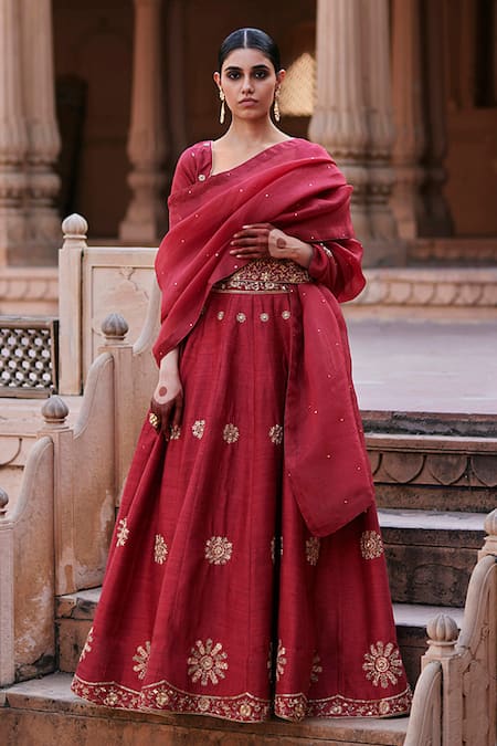 Weaver Story Edelweiss Blossom Zardozi Embroidered Lehenga Blouse Set 