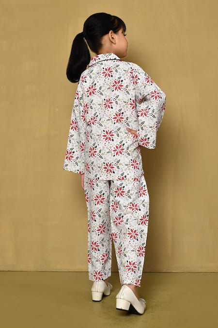 Shop_Petite Pomme_White Cotton Xmas Autumn Swirl Print Night Suit_at_Aza_Fashions