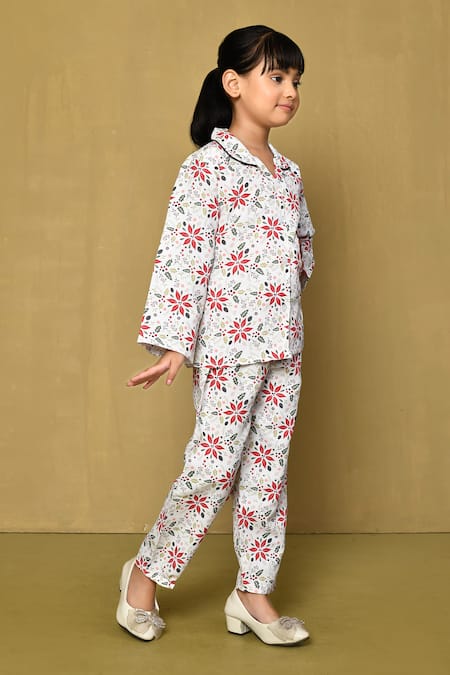 Shop_Petite Pomme_White Cotton Xmas Autumn Swirl Print Night Suit_Online_at_Aza_Fashions