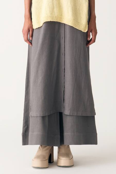 Three Grey Melange Plain Broad Bottom Trouser Online at Aza Fashions Three_Grey Melange Plain Broad Bottom Trouser _Online_at_Aza_Fashions