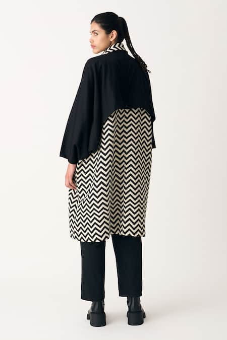 Three_Black Heavy Cotton Twill Plain Front Pleated Straight Pant  _Online_at_Aza_Fashions