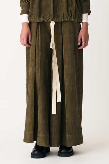Three_Green Corduroy Plain Inverted Pleated Trouser  _Online_at_Aza_Fashions