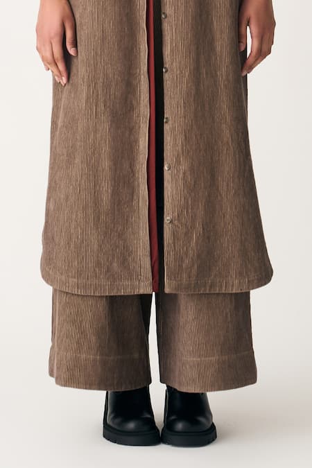 Three_Brown Corduroy Broad Bottom Trouser _Online_at_Aza_Fashions