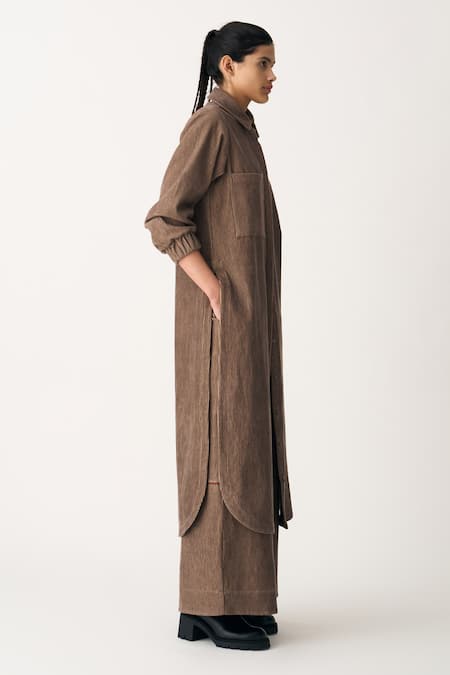 Shop_Three_Brown Corduroy Broad Bottom Trouser _Online_at_Aza_Fashions