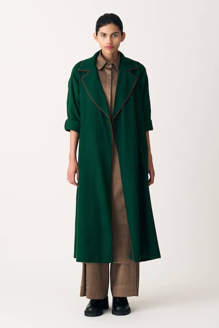 Three Emerald Green Cotton, Wool Collared Quilted Notched Jacket Online at Aza Fashions Three_Emerald Green Cotton, Wool Collared Quilted Notched Jacket _Online_at_Aza_Fashions