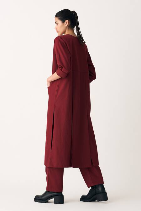 Buy_Three_Red Wool, Cotton Round Neck Multi Panelled Jacket _Online_at_Aza_Fashions