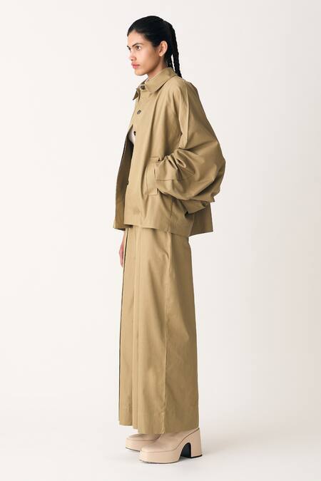 Buy Three Green Gabardine, Crepe Collared Batwing Sleeve Jacket Online at Aza Fashions Buy_Three_Green Gabardine, Crepe Collared Batwing Sleeve Jacket _Online_at_Aza_Fashions