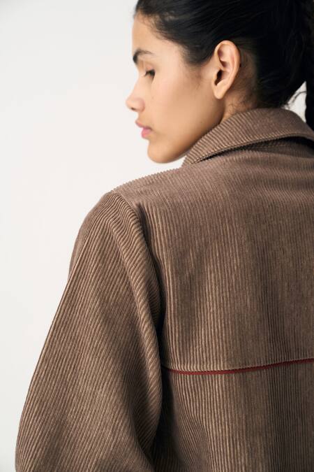 Buy_Three_Brown Corduroy Collared Everyday U Hem Shirt _Online_at_Aza_Fashions