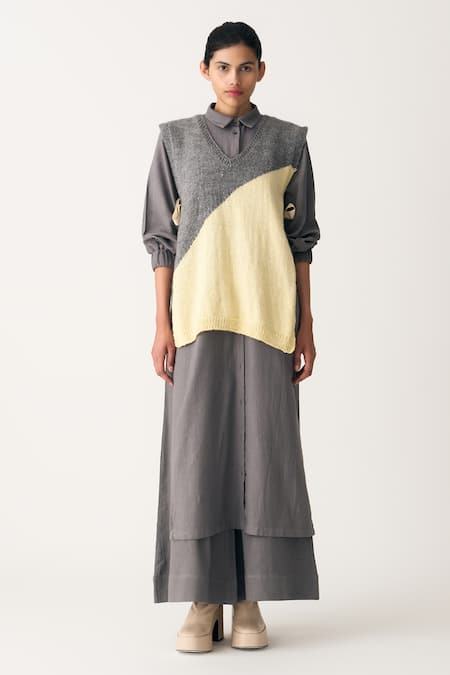 Three_Grey Cotton Collared Long Shirt Tunic _Online_at_Aza_Fashions